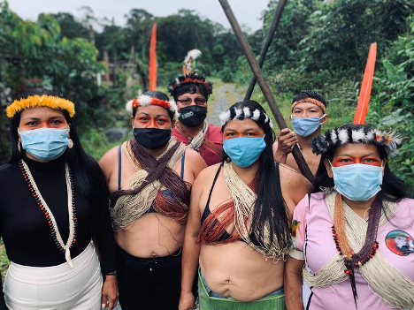 Waorani leaders gather for a virtual press conference from their organizing base in the frontier town of Shell, Pastaza, Ecuadorian Amazon, May 21st 2020. Photo by Mitch Anderson, Amazon Frontlines.